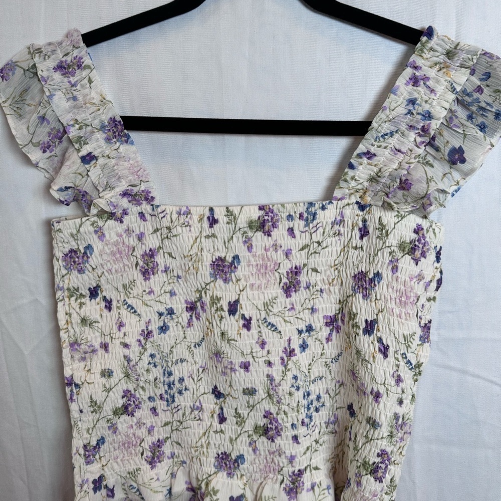 Express Floral Smocked Dress with Ruffle Straps